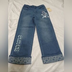 Girl's (Tweens) blue wide-leg cuffed jeans with STITCH character
